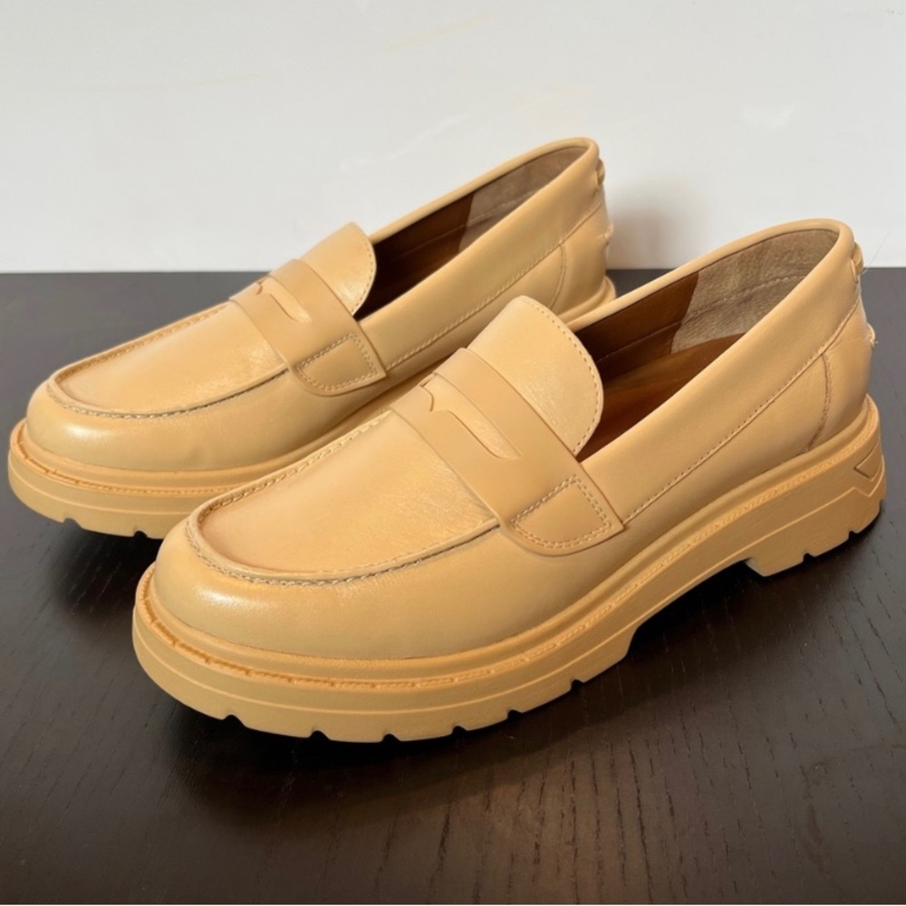 Franco Sarto Leather L-Reza Beige Platform Lug Loafers